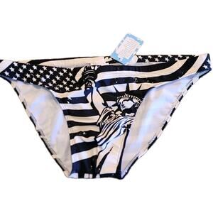 Patriotic Lady Liberty Men's Bikini Swim Briefs XL Flag American Black White NEW